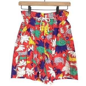 VINTAGE Shorts Ultra High Paper Bag Waist Animals Safari Jungle Tropical Medium